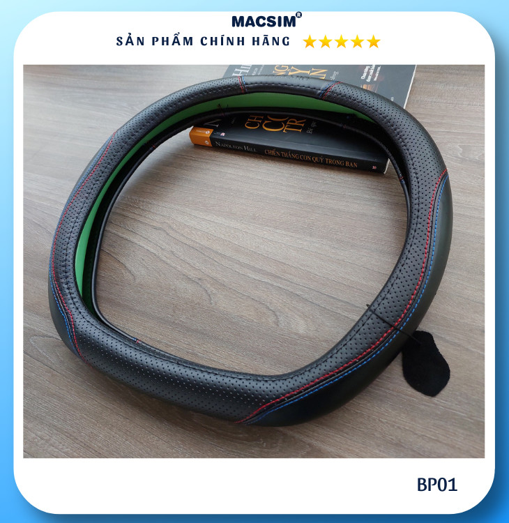 Bọc vô lăng cao cấp Macsim mã BP01 chất liệu da thật 100% - Khâu tay thủ công phù hợp dòng xe Peugeot 2008/3008/5008/408