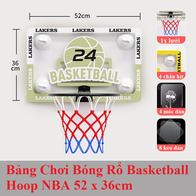 Bảng Chơi Bóng Rổ Treo Tường Không Cần Khoan Basketball Hoop NBA Size Lớn 52x36cm