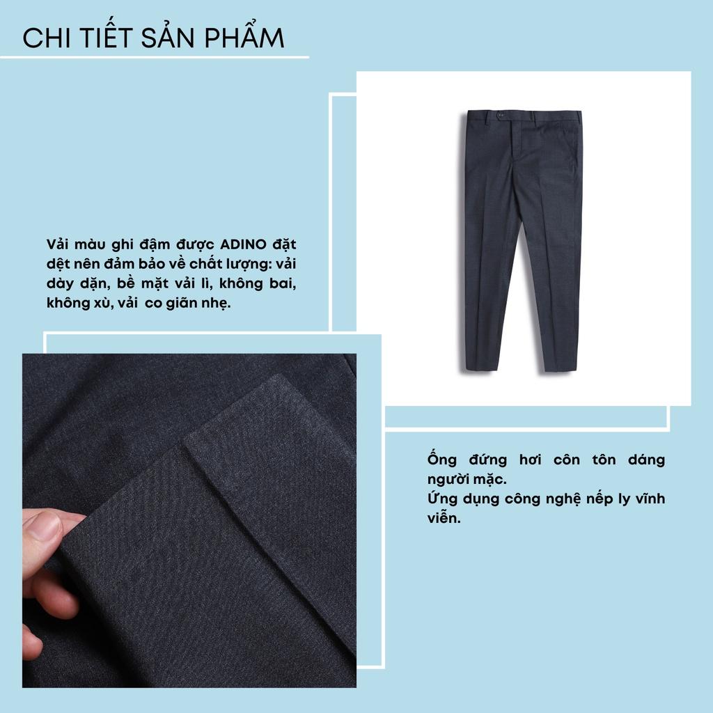 Quần âu nam màu ghi đậm ADINO vải cotton dày không bai không xù dáng công sở ống đứng hơi côn QA117