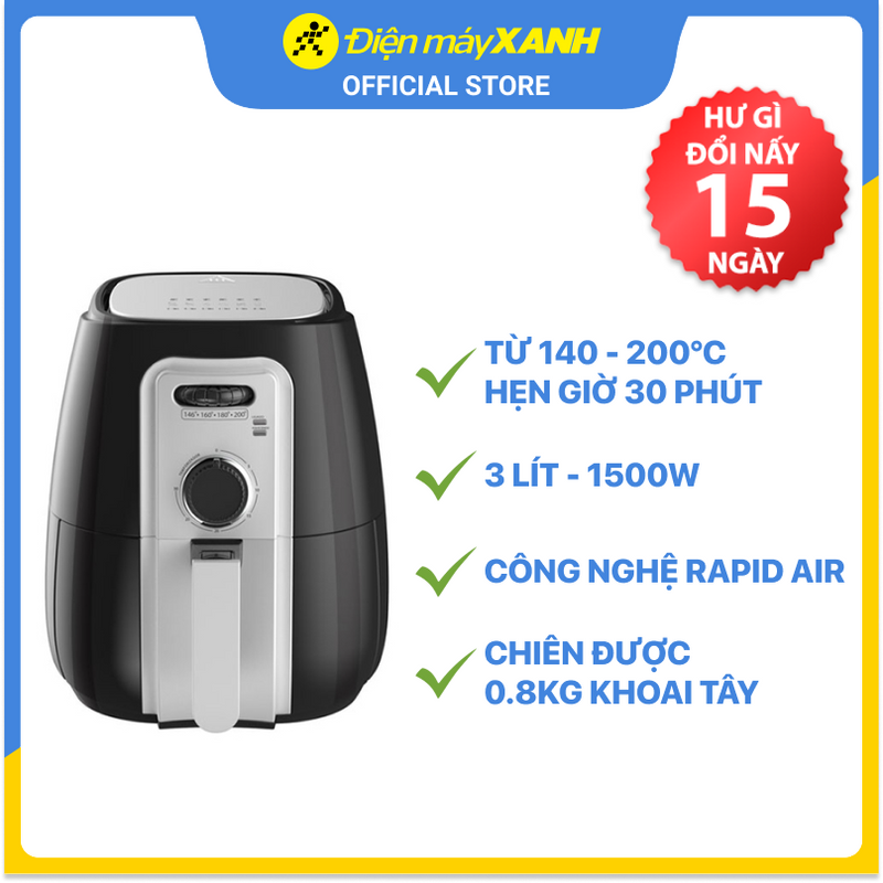 Nồi Chiên Không Dầu Sunhouse SHD4025B (3.0 Lít) - Hàng Chính Hãng