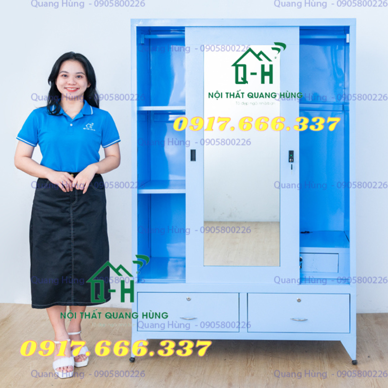 TỦ SẮT ĐỰNG QUẦN ÁO 2 CÁNH CỬA LÙA SƠN TĨNH ĐIỆN 1M8X1M2X45CM DÀNH CHO GIA ĐÌNH