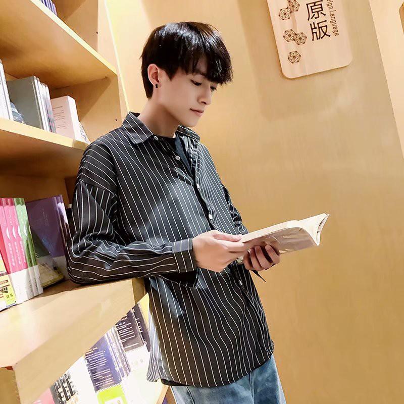 Áo sơ mi nam tay dài họa tiết sọc thời trang phong cách