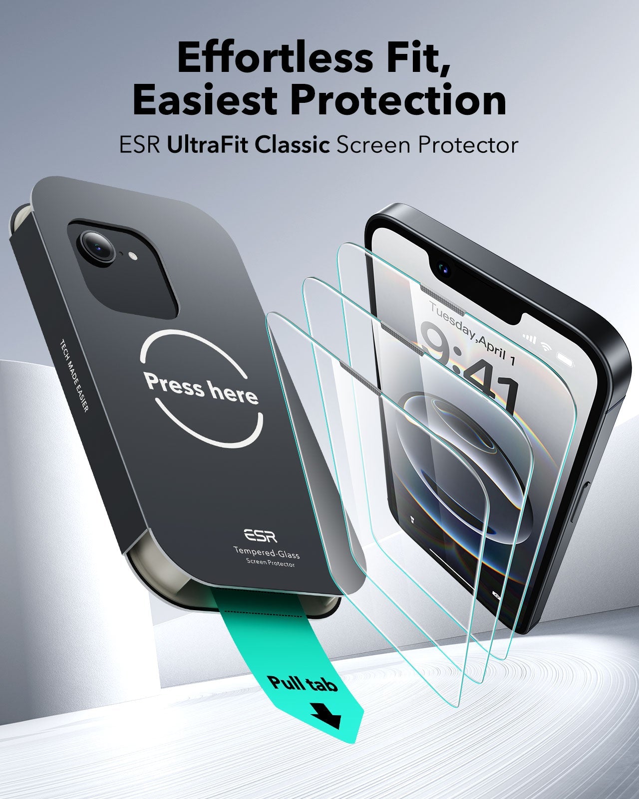 Combo 2 Kính Cường Lực Kèm Khung Dán Cho iPhone 16e/ iphone 13/ iphone 14 ESR UltraFit Classic Screen Protector_ Hàng Chính Hãng