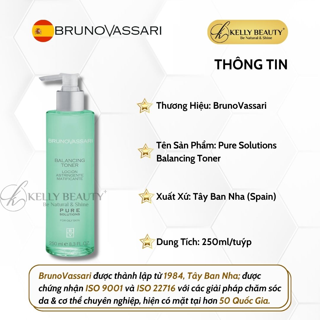 Toner Cân Bằng Cho Da Dầu Mụn Pure Solutions Balancing Toner - Bruno Vassari | Kelly Beauty