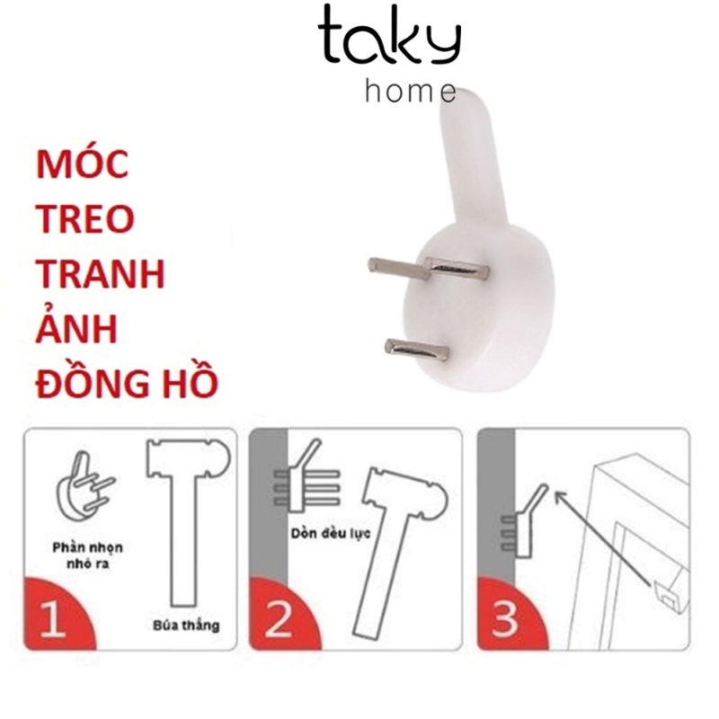 10 Móc Nhựa Đóng Tường Đinh 3 Chân Chắc Chắn Treo Tranh, Ảnh, Đồng Hồ Trên Tường Không Khoan Đục. Taky Home 2220Set10