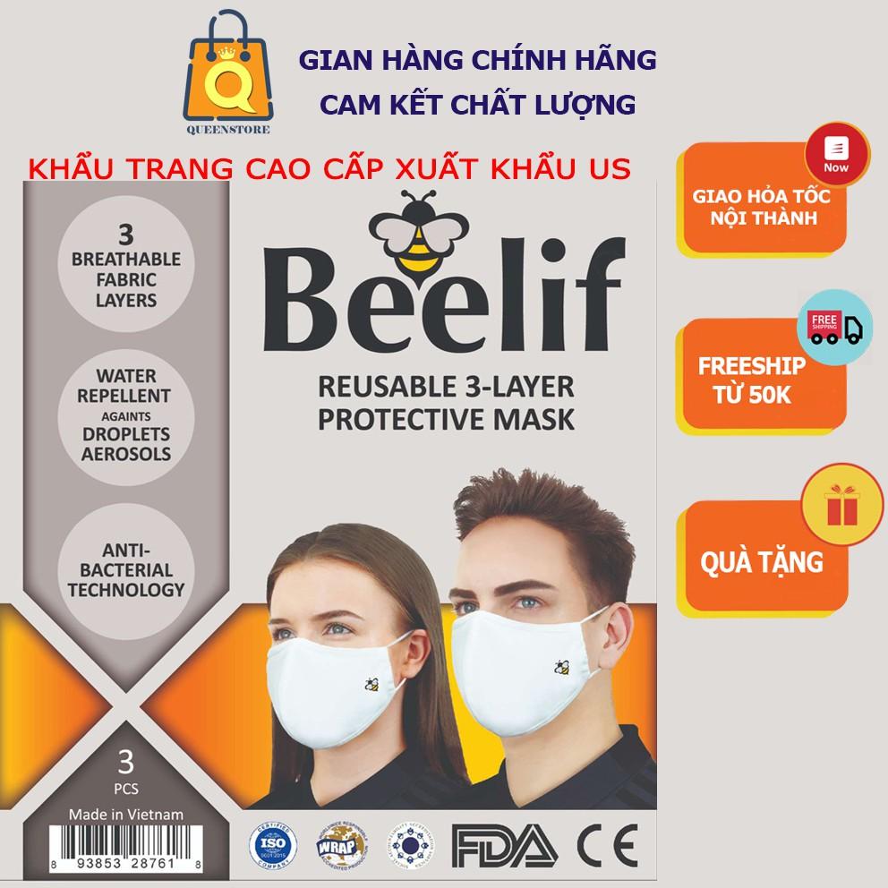 Khẩu Trang Vải Cao Cấp Xuất Khẩu Mỹ Chống Thấm Nước, Ngăn Giọt Bắn BeeLif Hàng Chính Hãng - QueenStore