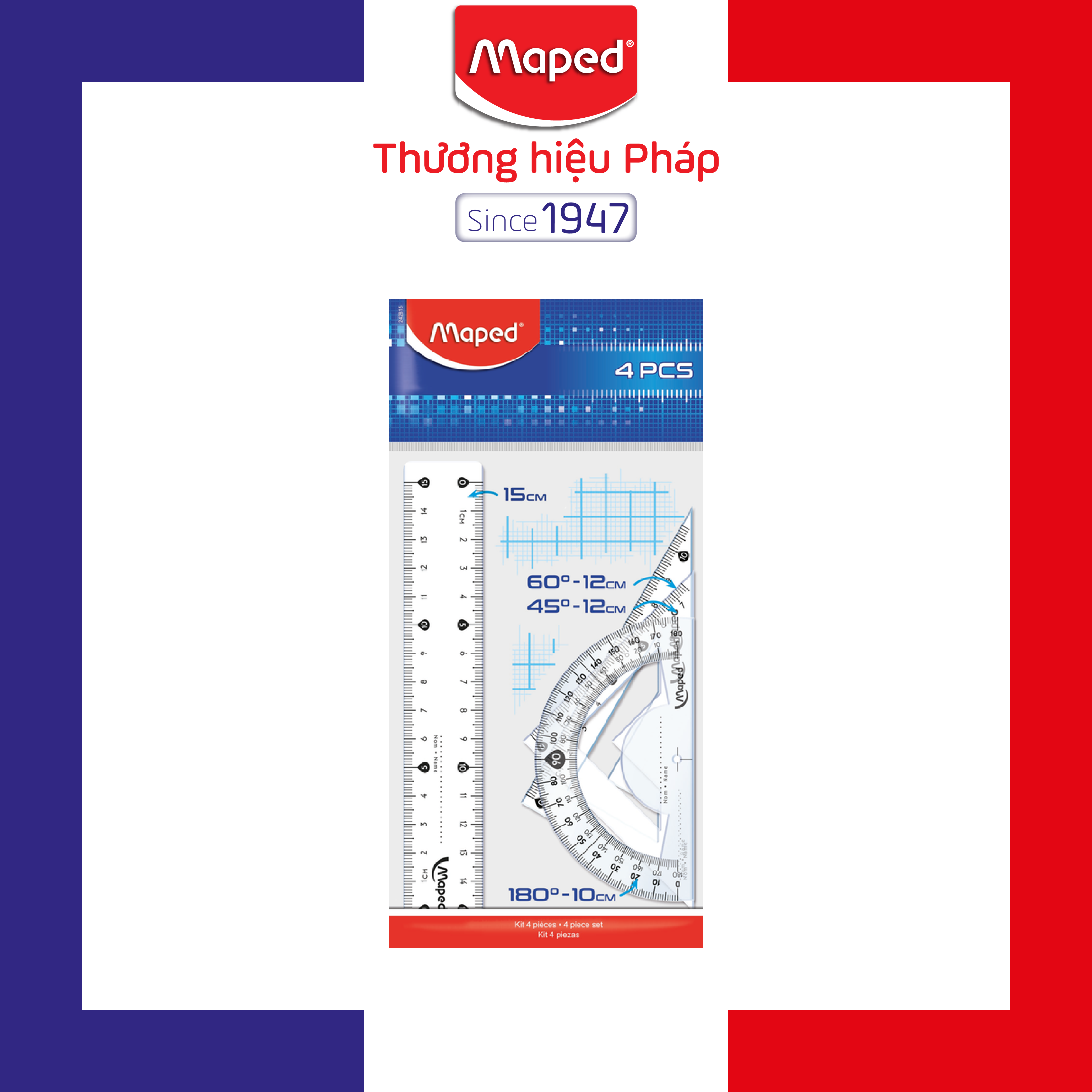 MAPED - Bộ thước Start 4 món (15cm+45°+60°+180°)