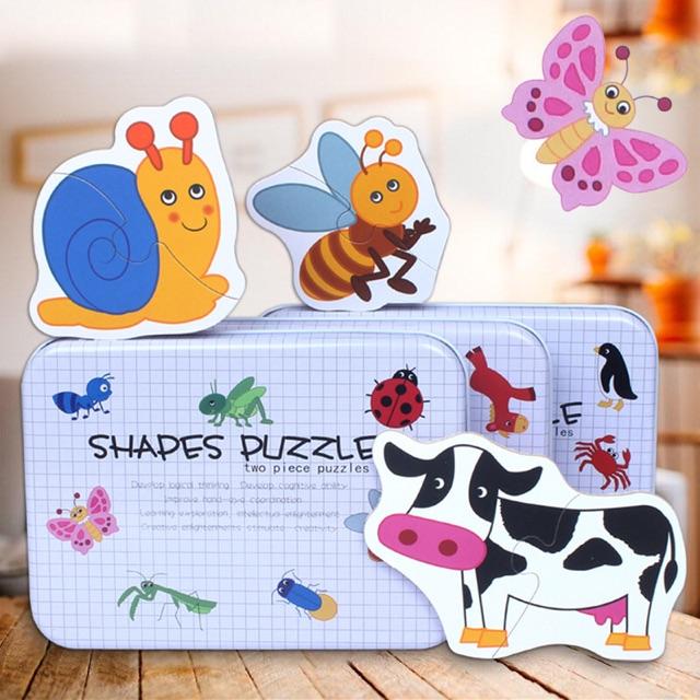 Bộ Ghép Hình Hộp Sắt 2 Mảnh Shapes Puzzle Thông Minh Cho Bé