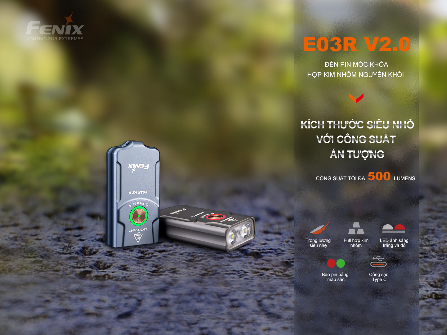 Đèn pin móc khóa siêu nhỏ Fenix E03R V2.0