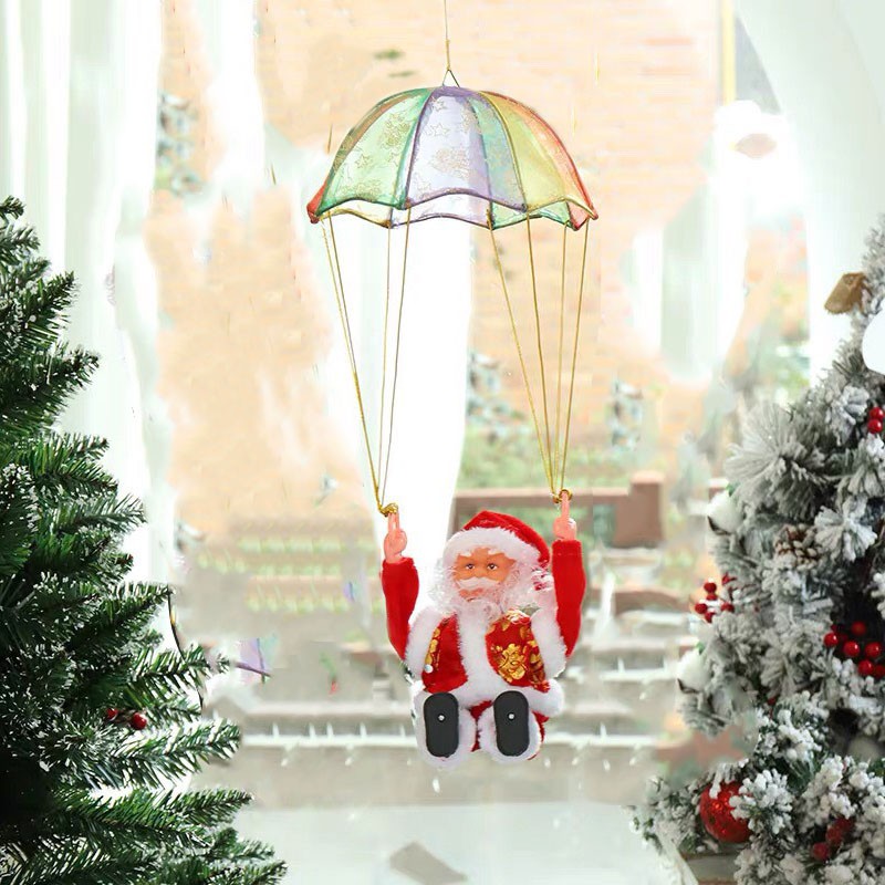 Đồ chơi ông già Noel leo dây nhảy dù dùng pin có nhạc cho bé, quà giáng sinh noel cho bé