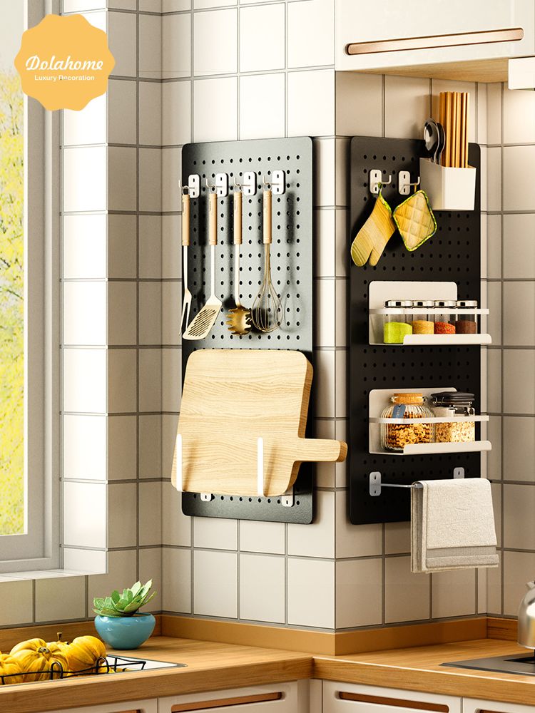 Pegboard kim loại sơn cao cấp không rỉ Dola Home dán trên nền gỗ, gạch, đá để muỗng thớt bát đĩa, giá úp nồi, dụng cụ bếp