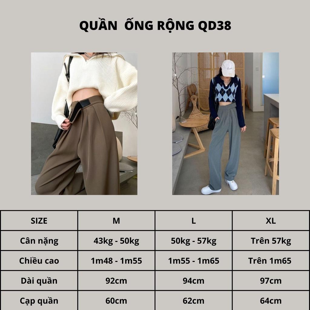 Quần Ống Rộng Nữ Cạp Dán Zinti Công Sở Lưng Cao 3 Màu Nâu Đen Xám QD38