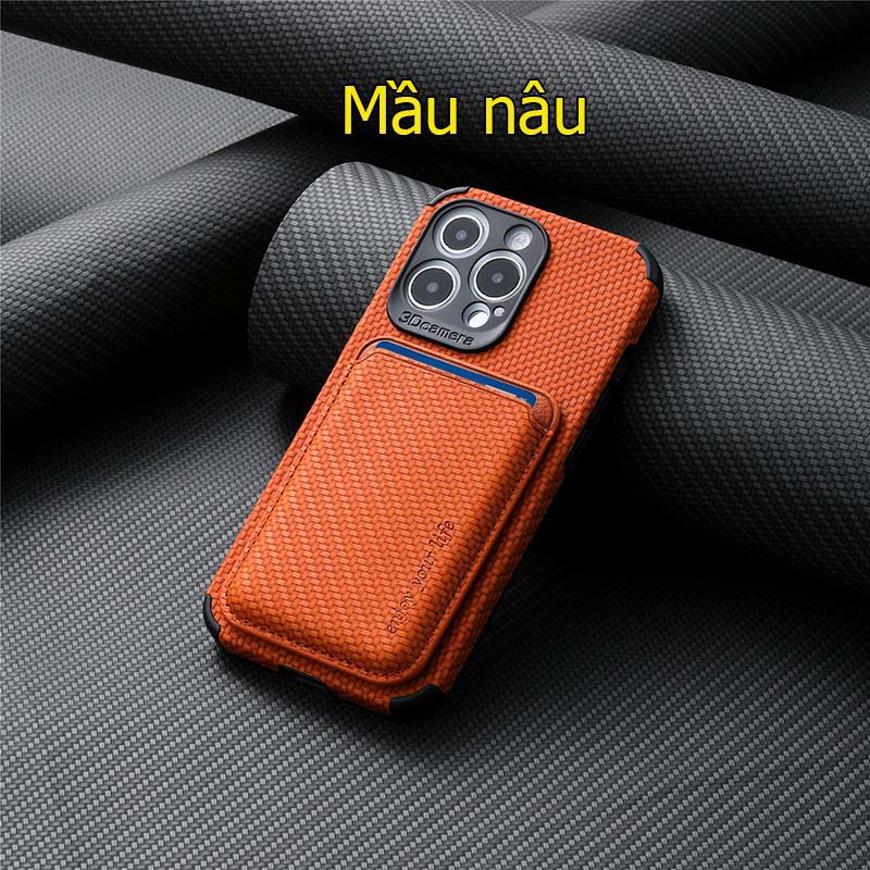 Ốp da bảo vệ camera cho iPhone 14 pro max kèm để thẻ và sạc không dây