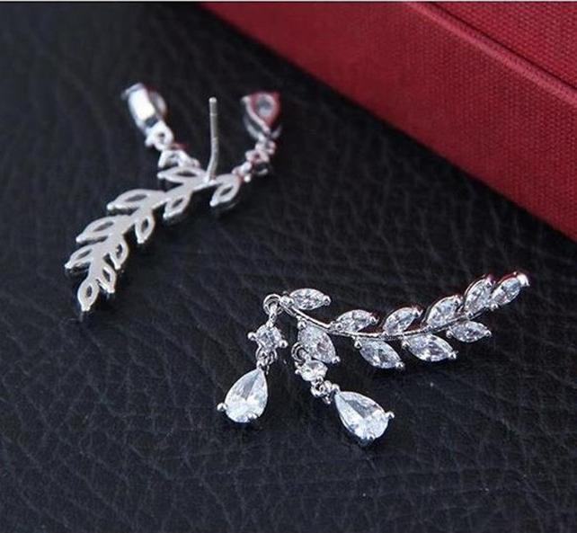 Bông tai bạc s925 nhành lá đá zircon