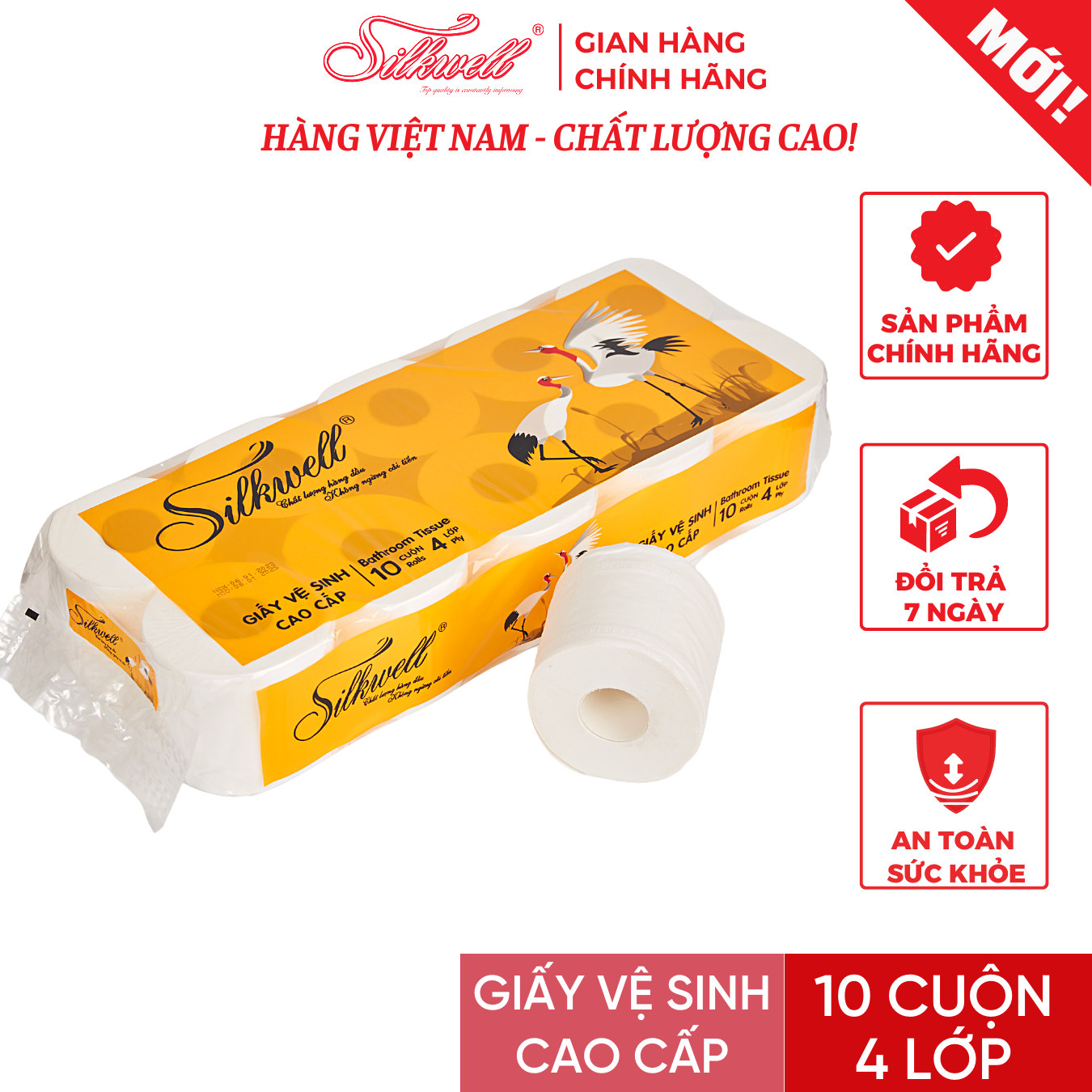 Giấy vệ sinh Silkwell 10 cuộn dòng cao cấp 4 lớp Sếu Mới