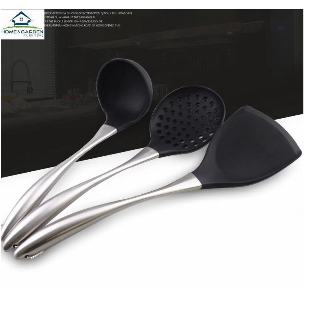 Bộ 3 dụng cụ nấu ăn silicone chịu nhiệt, cán inox 304 cao cấp Home & Garden... Mới !!!