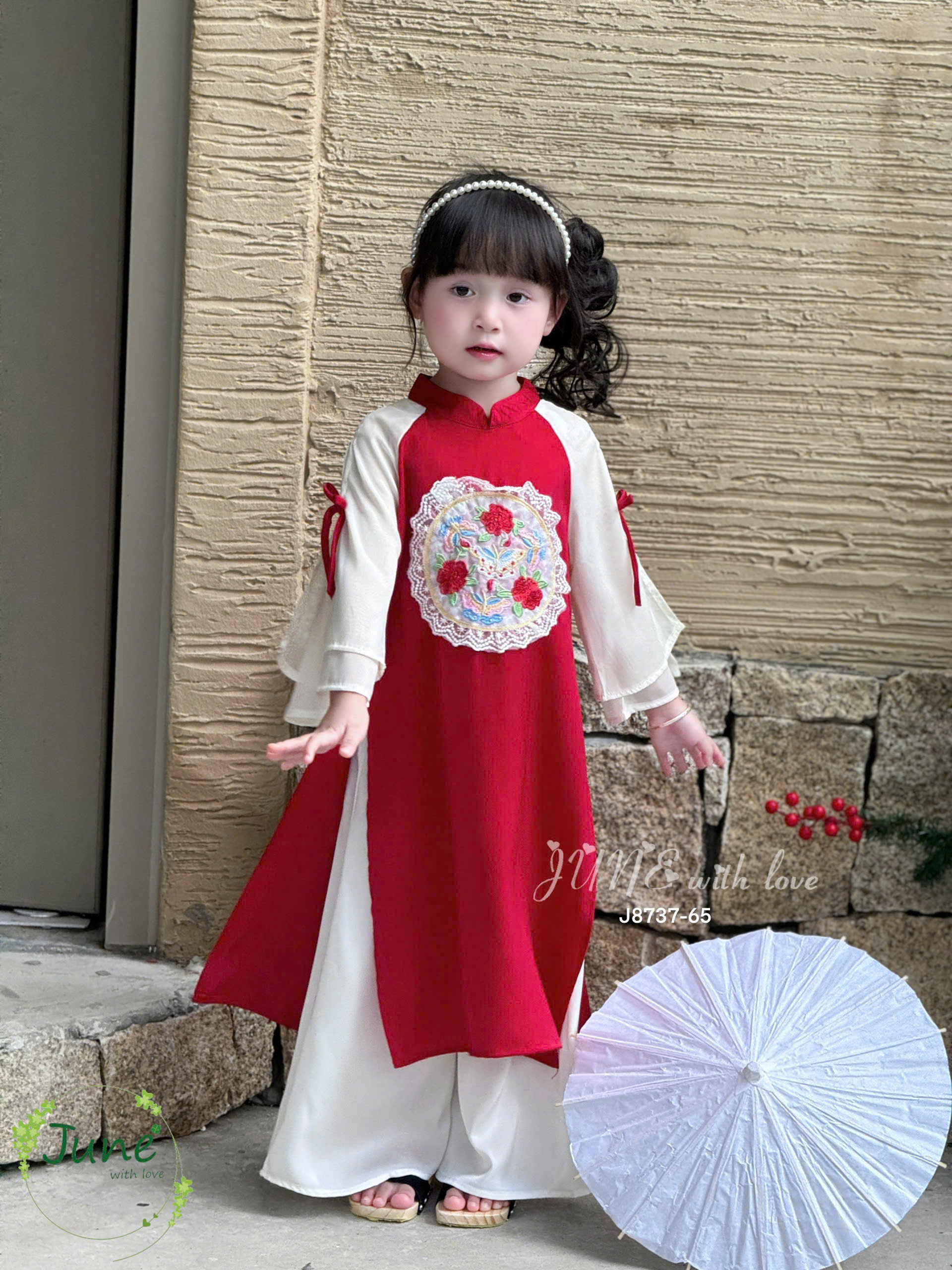 [HỎA TỐC] Bộ áo dài cho bé gái mẫu Hoa phú quý diện tết đón xuân năm mới 10-40kg mềm mát