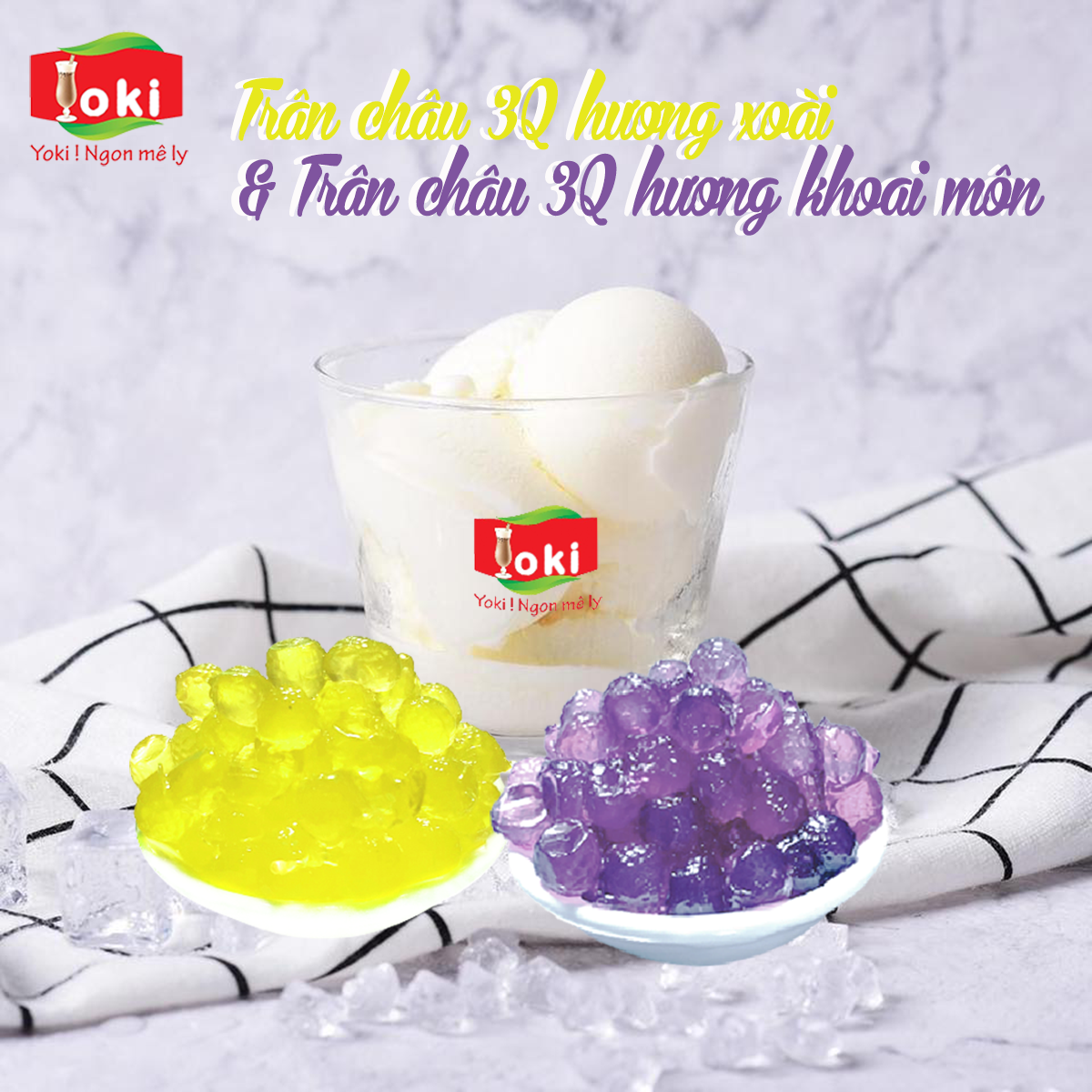 Combo Trân châu 3Q hương xoài Yoki và Trân châu 3Q hương khoai môn Yoki