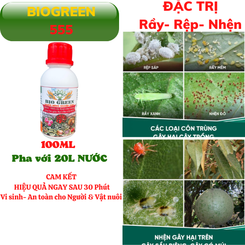 Biogreen 555– Thuốc trừ sâu rầy hiệu quả cao. Chuyên đặc trị sâu bệnh hại cây &amp; cung cấp dinh dưỡng cho cây