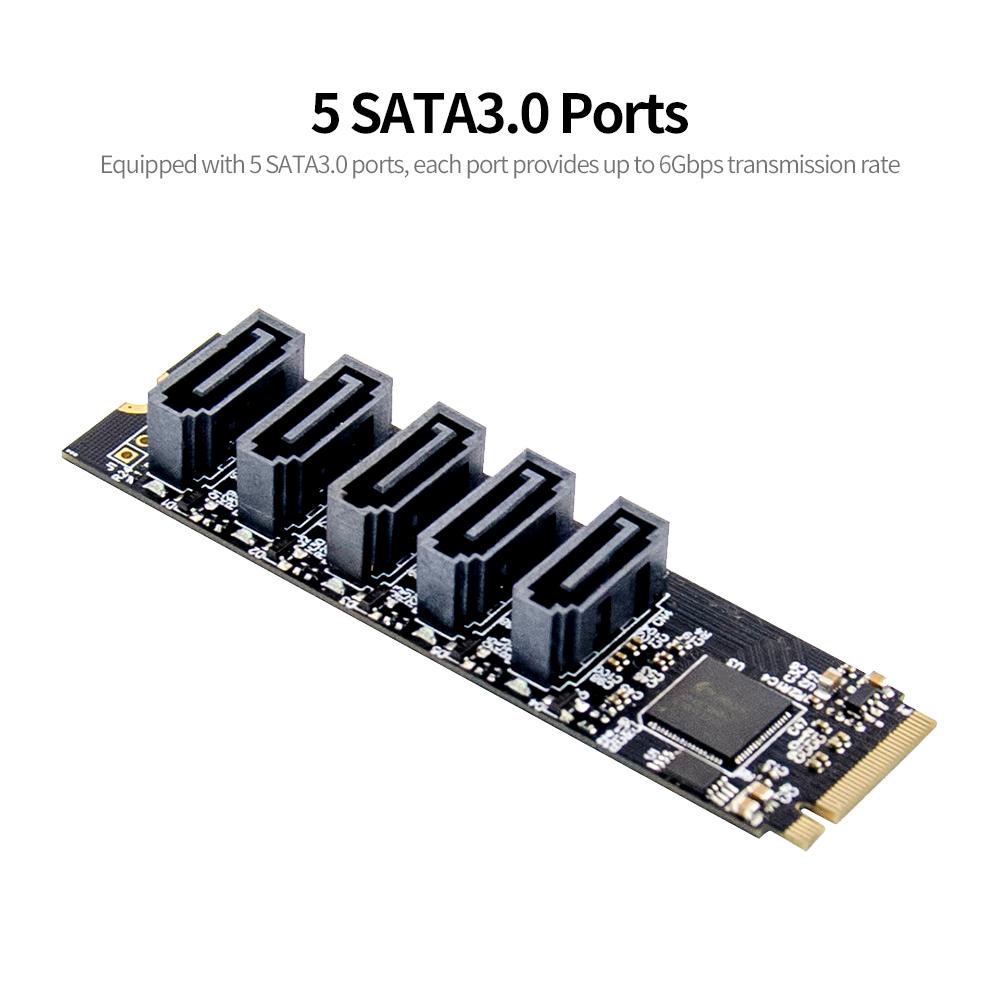 M.2 to SATA3.0 Expansion Card M.2 to SATA 3.0 Adapter Card Converter Card with 5 SATA3.0 Ports JMB585 Chipset