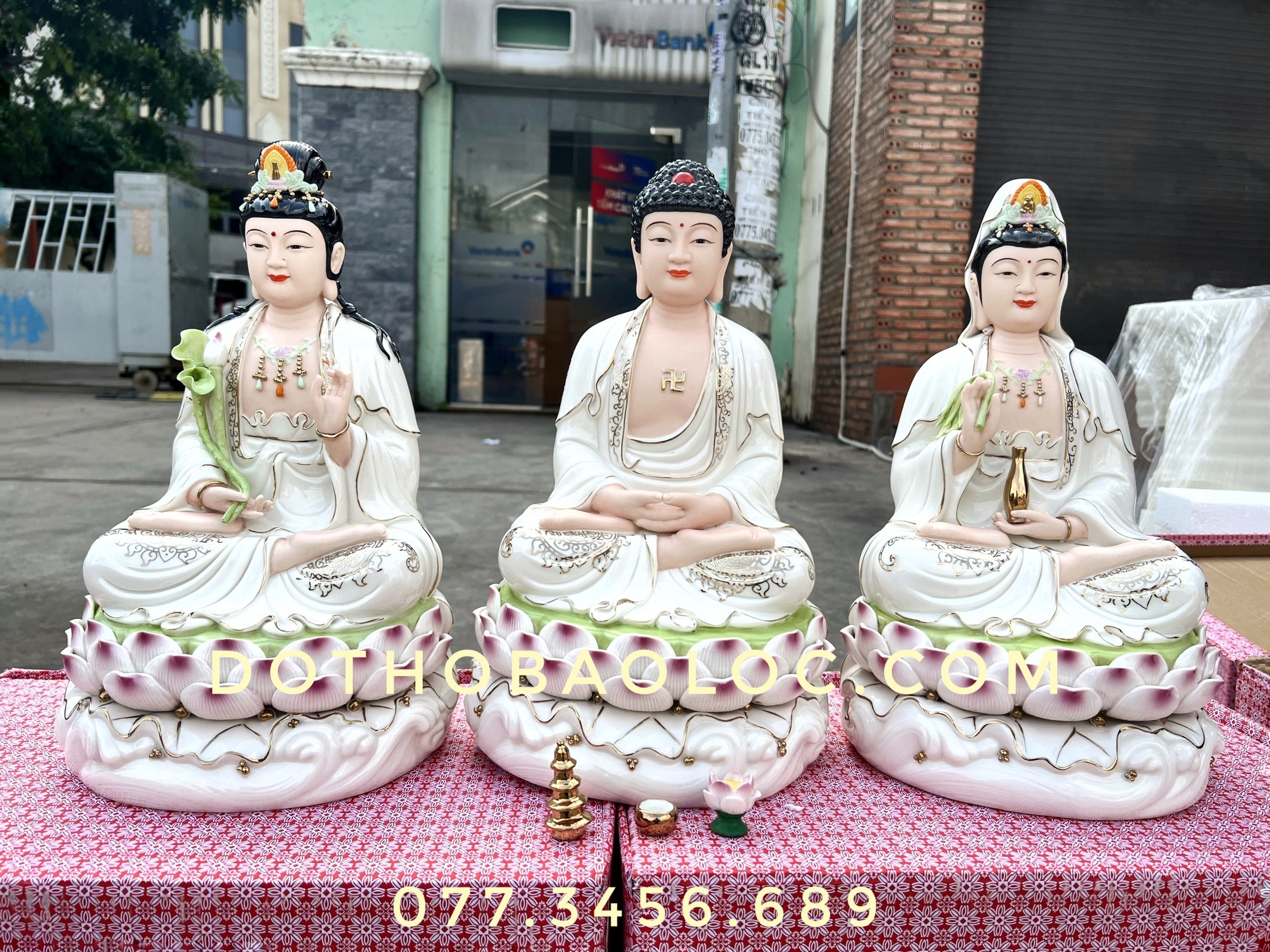 Bộ Tượng Tam Thế Phật sứ trắng Đức Hóa Cao Cấp - Cao 30cm