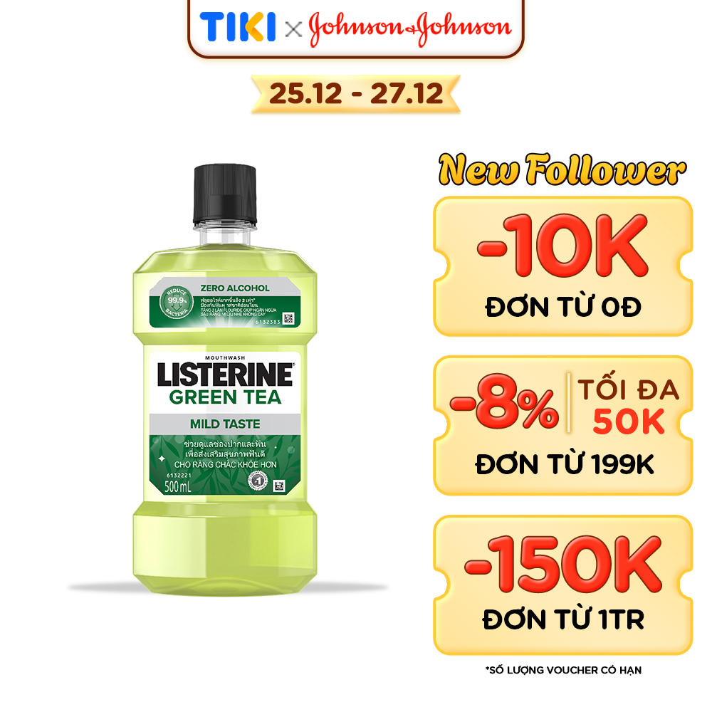 Nước súc miệng ngừa sâu răng vị trà xanh không cay Listerine Natural Green Tea 500ml - 100953223