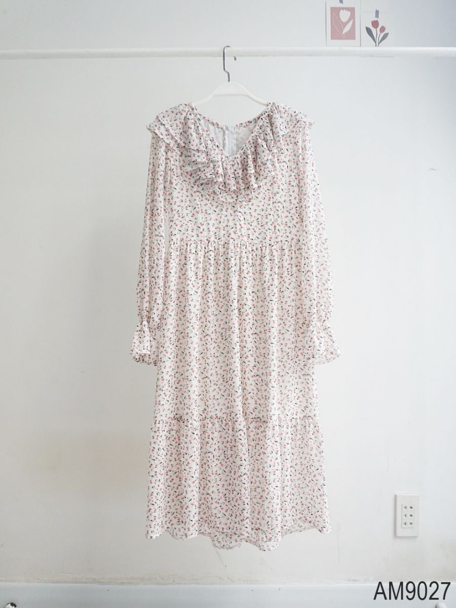 Đầm xòe midi Nữ hoa nhí tay dài OvanMade AM9027