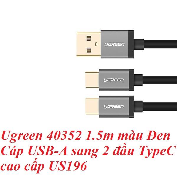 Ugreen UG40352US196TK 1.5m màu Đen Cáp USB-A sang 2 đầu TypeC cao cấp - HÀNG CHÍNH HÃNG