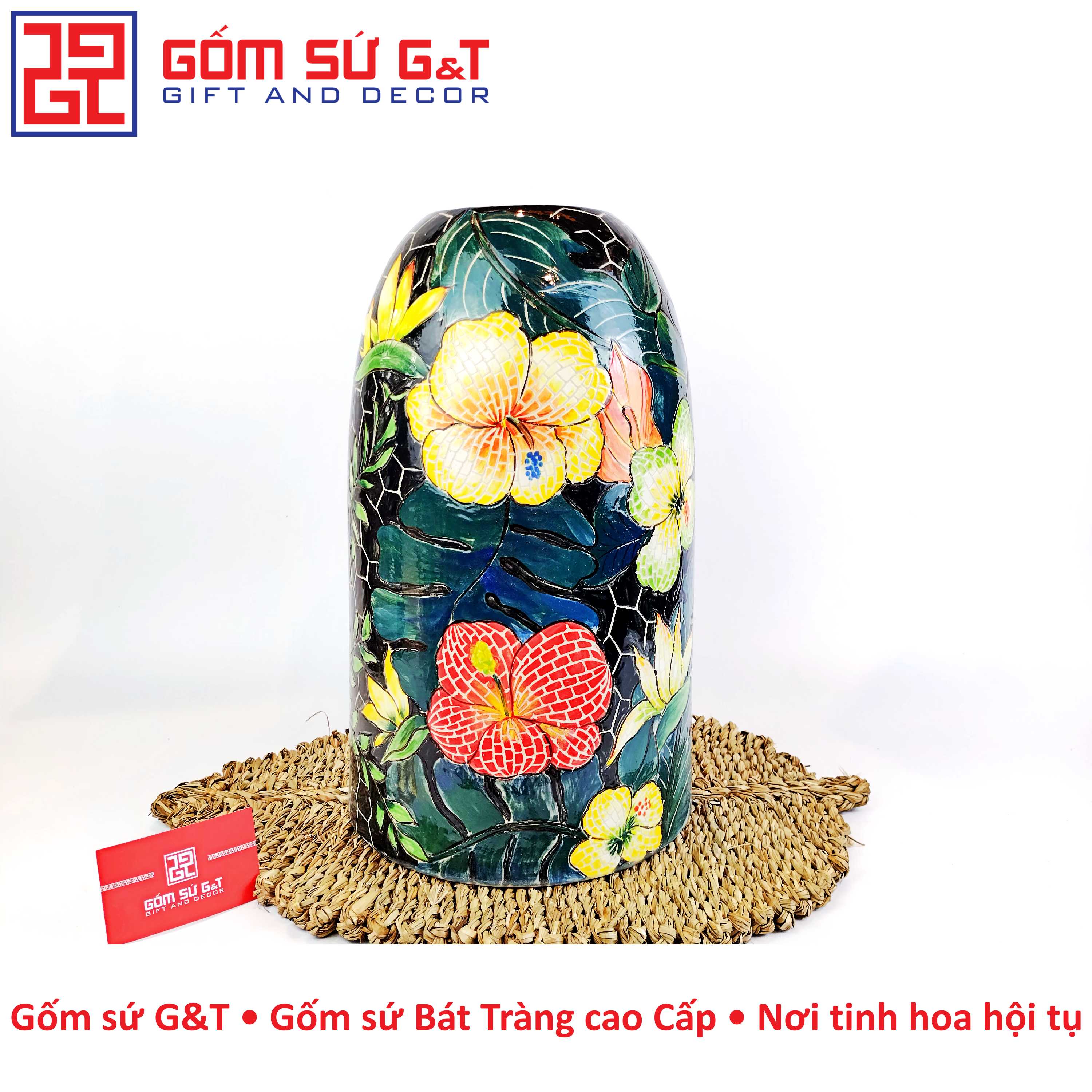Lọ hoa chuông đại khắc hoa lan Gốm Sứ G&T