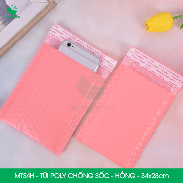 MTS4H - 34x23cm - COMBO 25 TÚI GÓI HÀNG CHỐNG SỐC BỌC BÓNG KHÍ MÀU HỒNG PASTEL