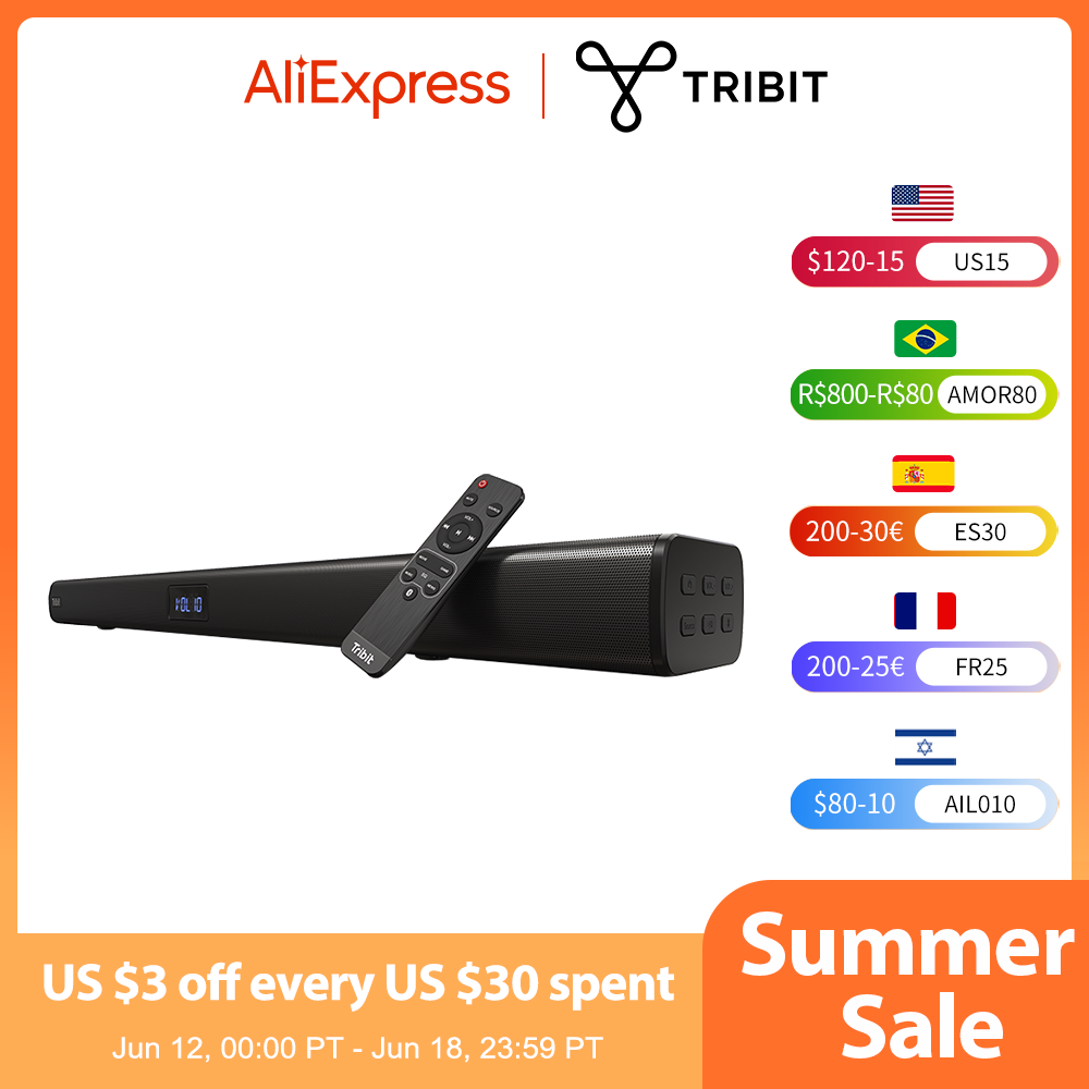 Tribit 38 inch 100W Soundbar cho TV: 2.2CH với 6 loa tích hợp, Bluetooth 5.0 hoặc AUX/USB/HDMI kết nối hệ thống nhà hát tại nhà Color: Black