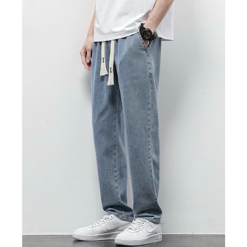 Quần baggy jean nam lưng thun- Quần jean nam ống suông rộng mẫu mới 2023