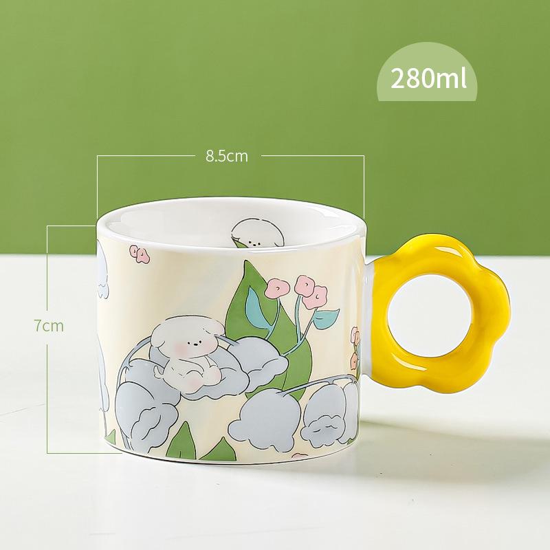Phong cách mới nhất sáng tạo dễ thương in cốc gốm phim hoạt hình nhà cô gái mệnh giá cốc cà phê cốc nước hoa hoa tulip cốc