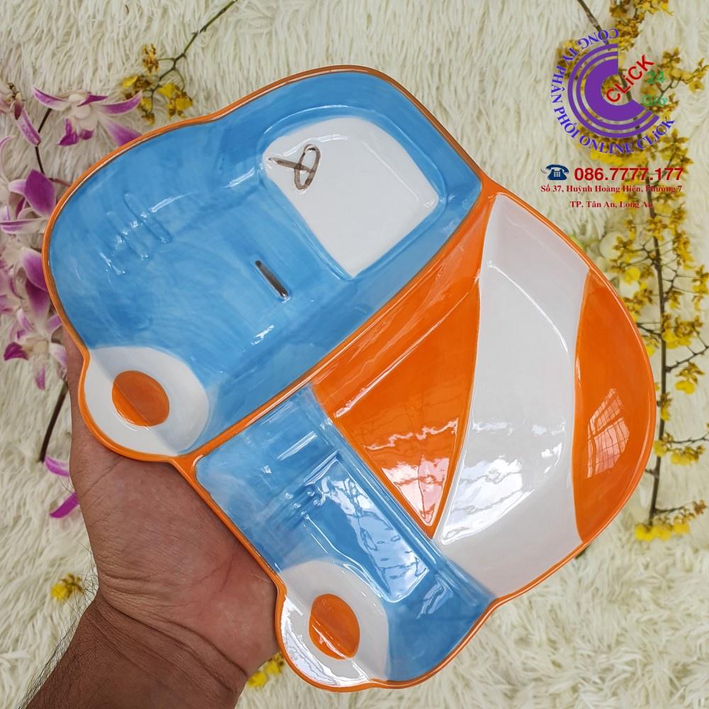 Dĩa to hình ô tô - Đĩa Khay đựng thức ăn siêu dễ thương Bát đồ ăn dặm thu hút bé Gốm sứ decor hàng cao cấp khử chì