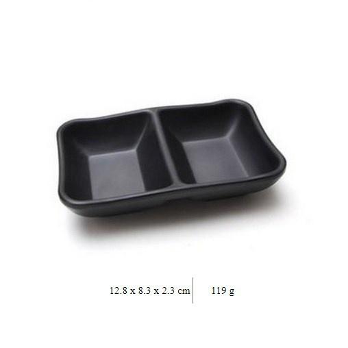 Dĩa Nước Chấm 2 Ngăn Nhựa Melamine Màu Đen Cao Cấp 12.8*8.3cm JWT55 - Duonghieu6789