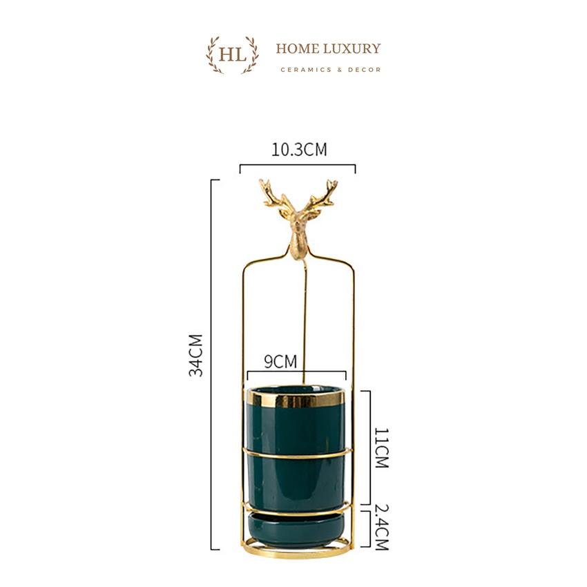 ỐNG CẮM ĐŨA ĐƠN | ỐNG ĐŨA 1 SỨ XANH NGỌC BÍCH | GIỎ CẮM ĐŨA SỨ HALLEY HOME LUXURY | LẴNG SỨ HƯƠU MẠ VÀNG