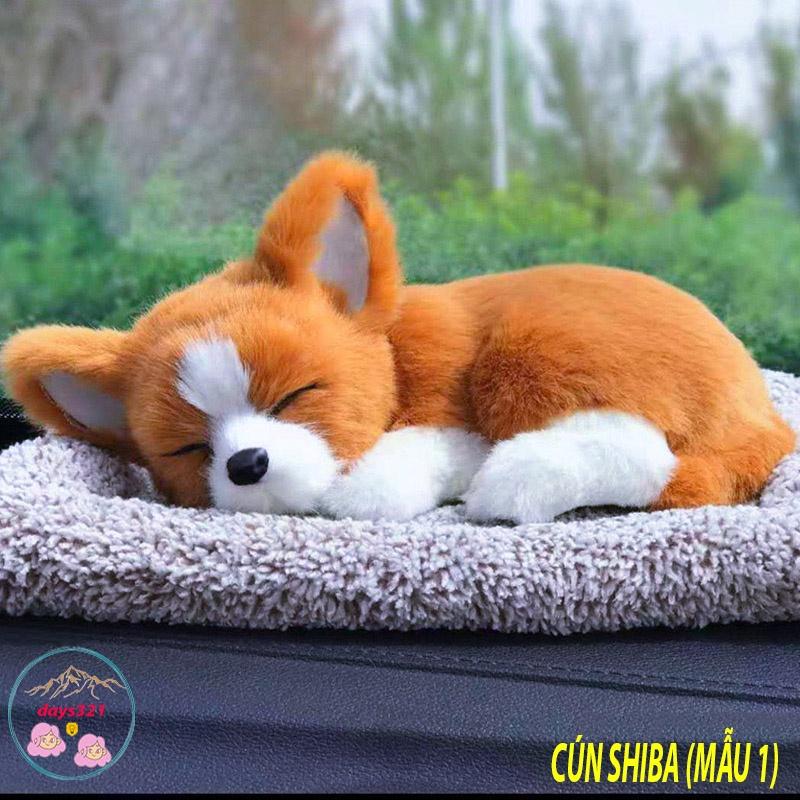 Chó Shiba Đậm Thú bông GIỐNG THẬT 99% lõi than hoạt tính lọc không khí khử mùi trang trí xe hơi ô tô