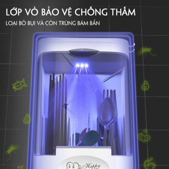 Hộp Sấy Và Khử Khuẩn Đũa Thìa Muỗng Thông Minh, Có Nắp Đậy Cao Cấp Chống Côn Trùng, Kiến, Dán Tường Chắc Chắn- Hàng Loại 1 Chính Hãng MINIIN