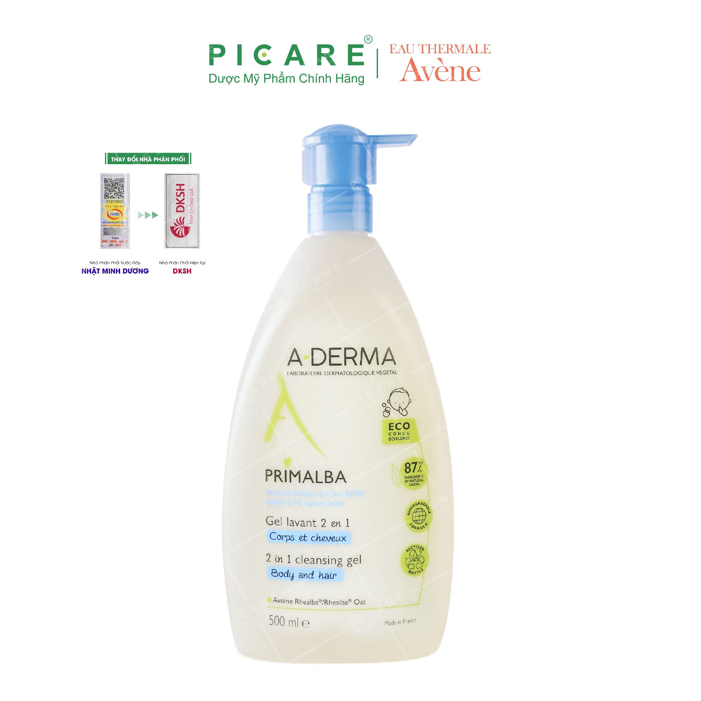 Gel Làm Sạch Tóc Và Toàn Thân Dịu Nhẹ Cho Bé A-Derma Primalba Cleansing (500ml)