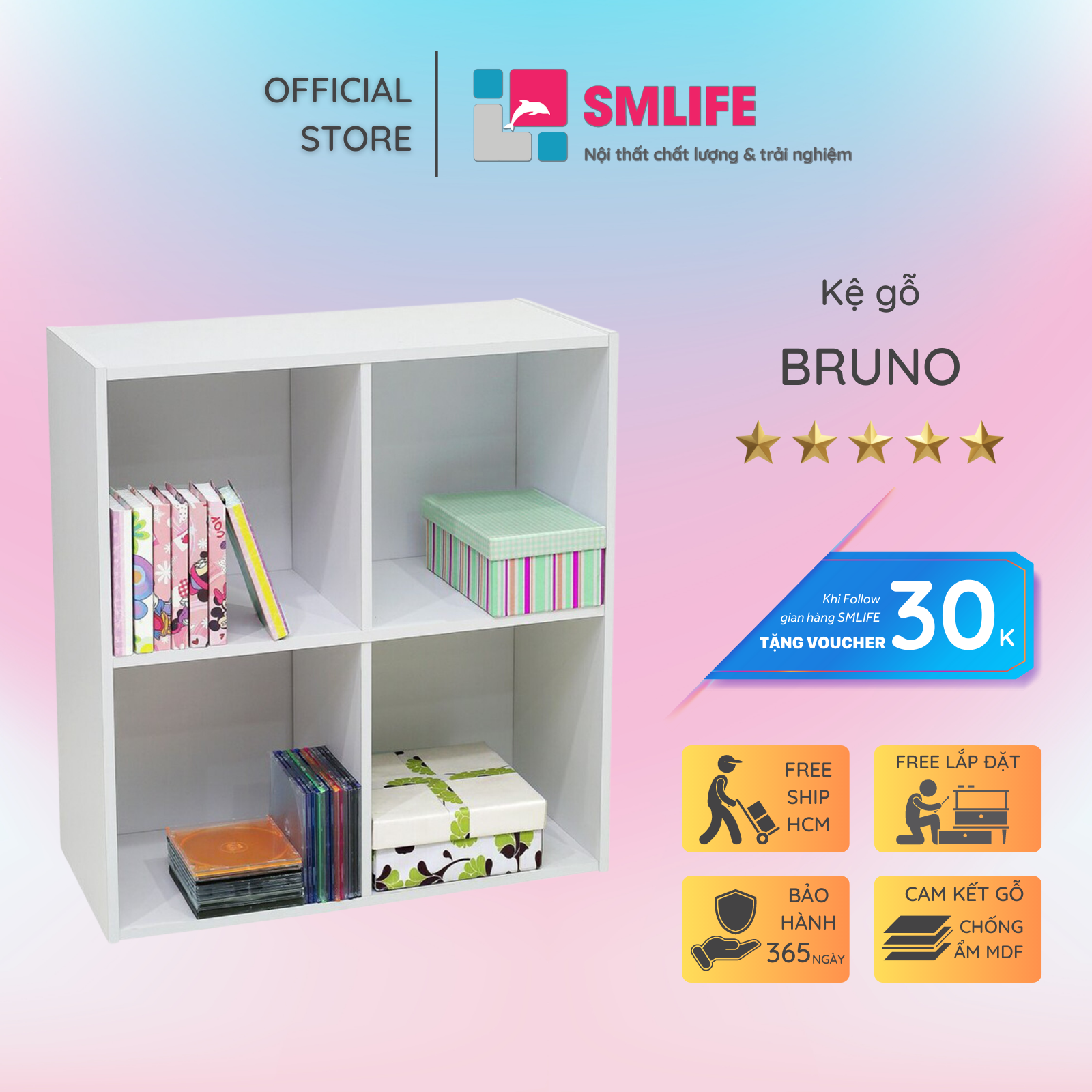 Hình ảnh Giá sách gia đình thiết kế ấn tượng SMLIFE Bruno