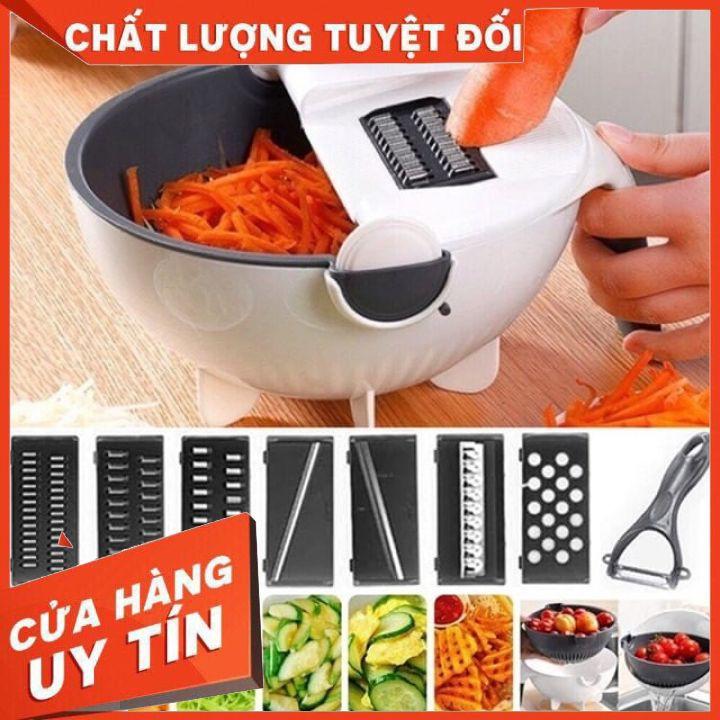 Bộ Nạo Rau Củ Đa Năng Kèm Rổ Đựng và Chậu 9 in 1, Bào Rau Củ Quả Tiện Lợi Kiểu Dáng Sang Trọng