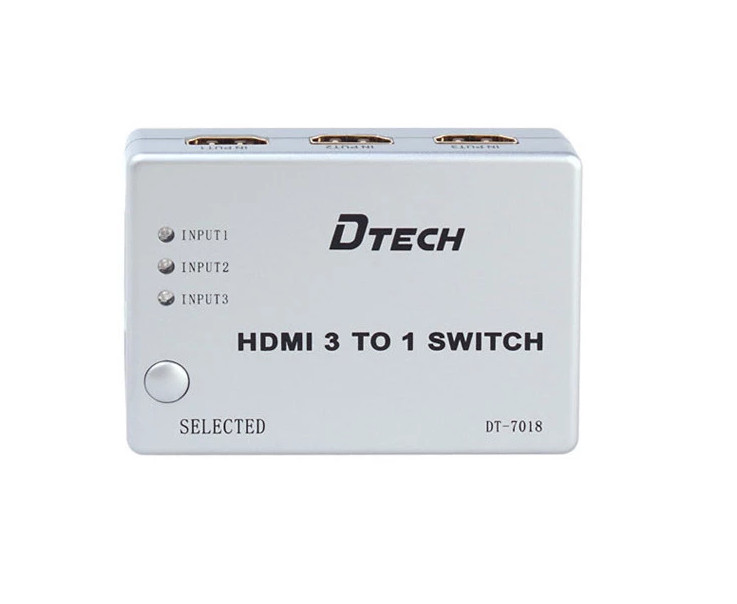 Bộ gộp HDMI 3 vào 1 ra (có Remote) Dtech DT-7018 chính hãng