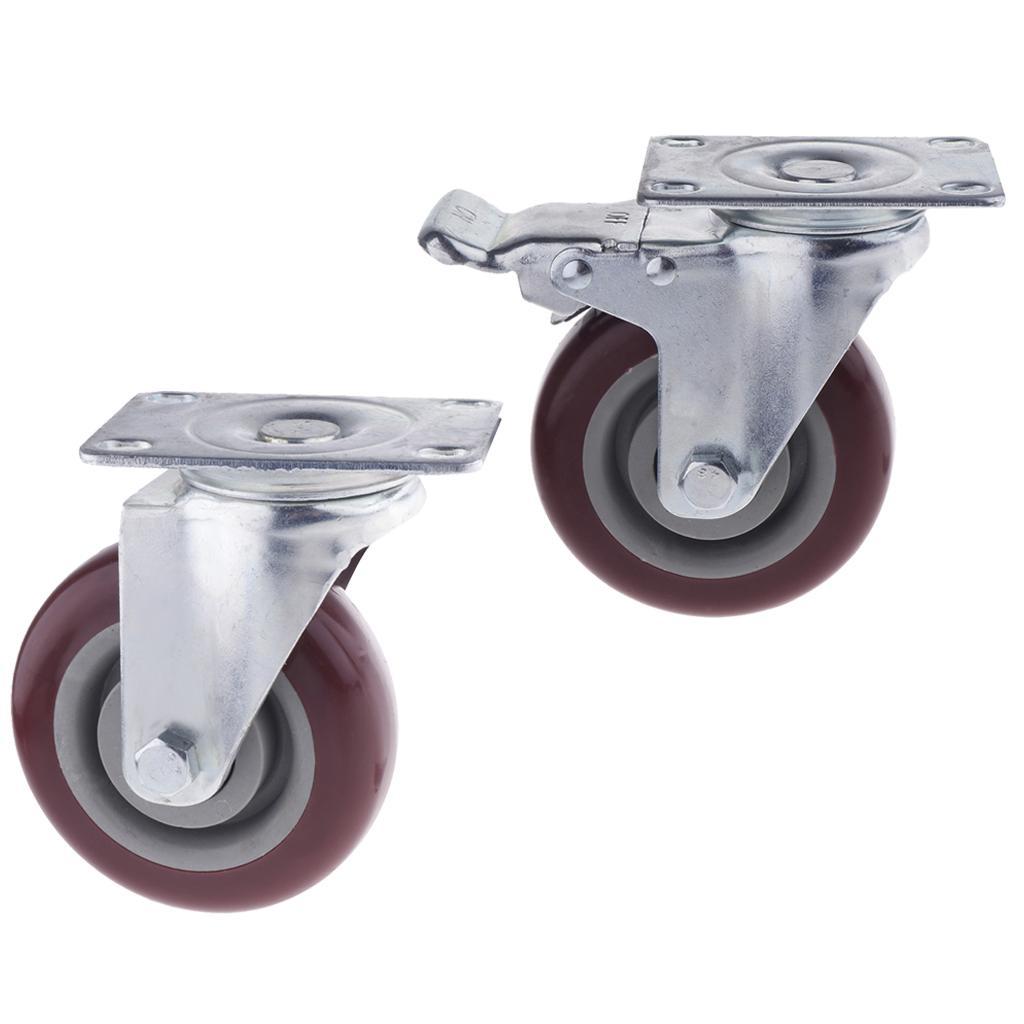 2pcs 4 Inch Swivel Caster Rubber Wheel Top Plate Bearing Heavy Duty - No Brake