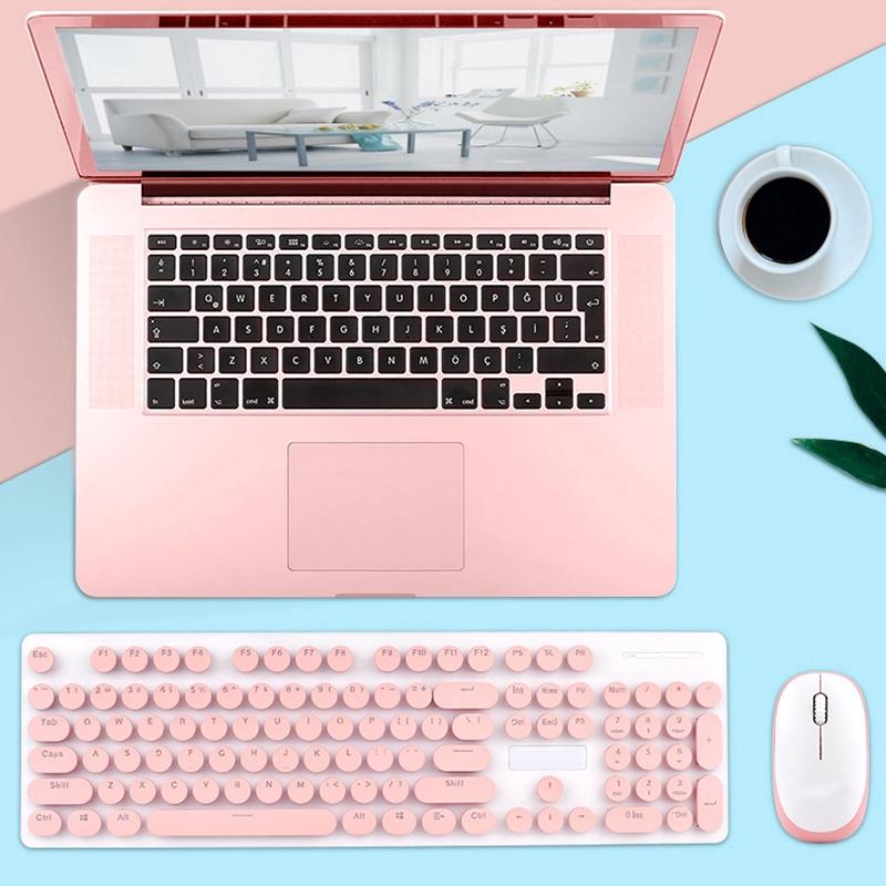 Office home thin retro punk pink 2.4G wireless keyboard and mouse set