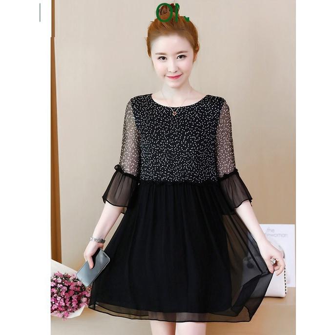 Đầm Voan Suông Xòe Xếp Ly Chấm Bi Cực Xinh BY1134