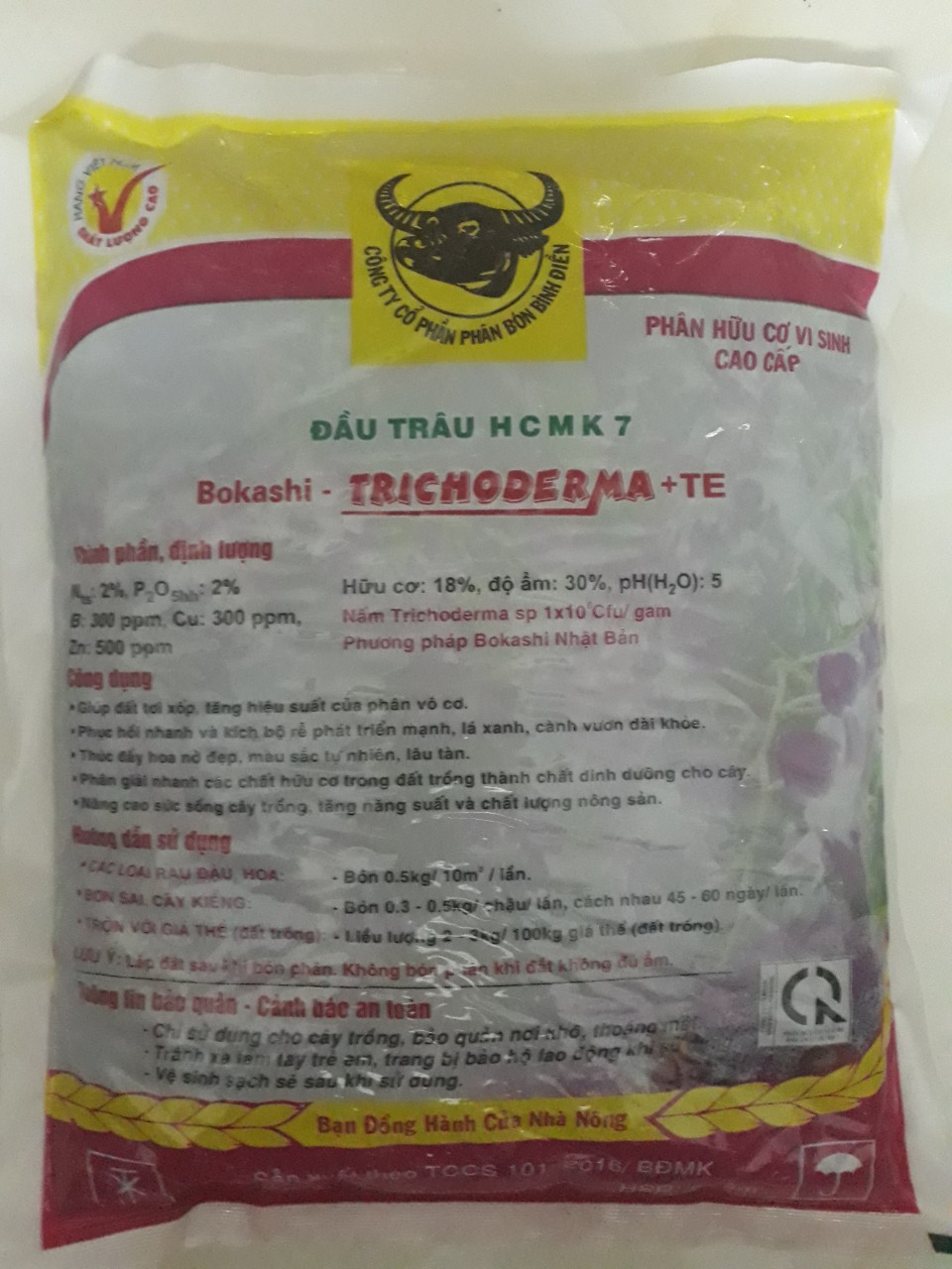 Gói 5 Kg Phân bón đầu trâu hữu cơ vi sinh cao cấp Trichoderma + TE giúp kháng bệnh và tăng trưởng khỏe cho cây trồng