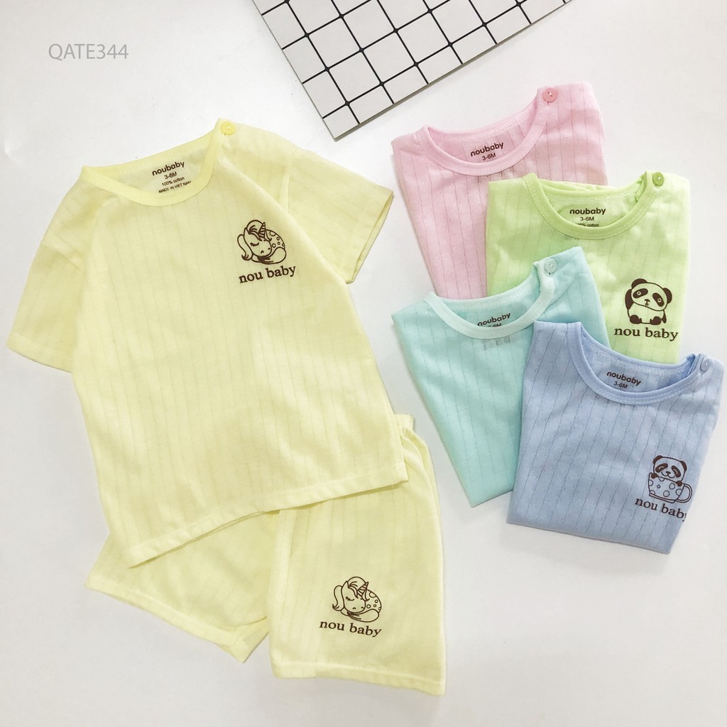 Set 5 bộ quần áo cộc tay cho bé vải cotton kẻ mẫu trơn mỏng mát, thấm hút mồ hôi rất tốt
