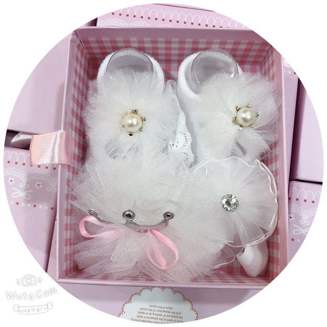 Set quà tặng đầy tháng bé gái 3 món: 1 giày 2 băng đô Turban cho bé gái