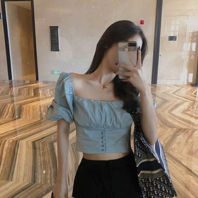 Áo croptop cổ vuông xanh da trời M9