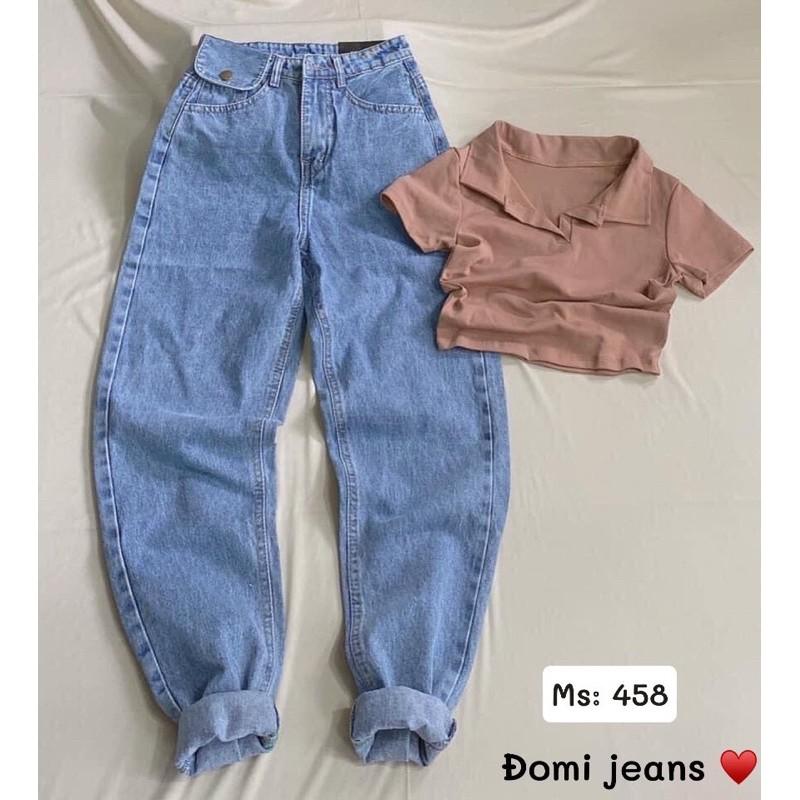 Quần baggy jeans nữ 1 túi đắp màu xanh nhạt (MS58)